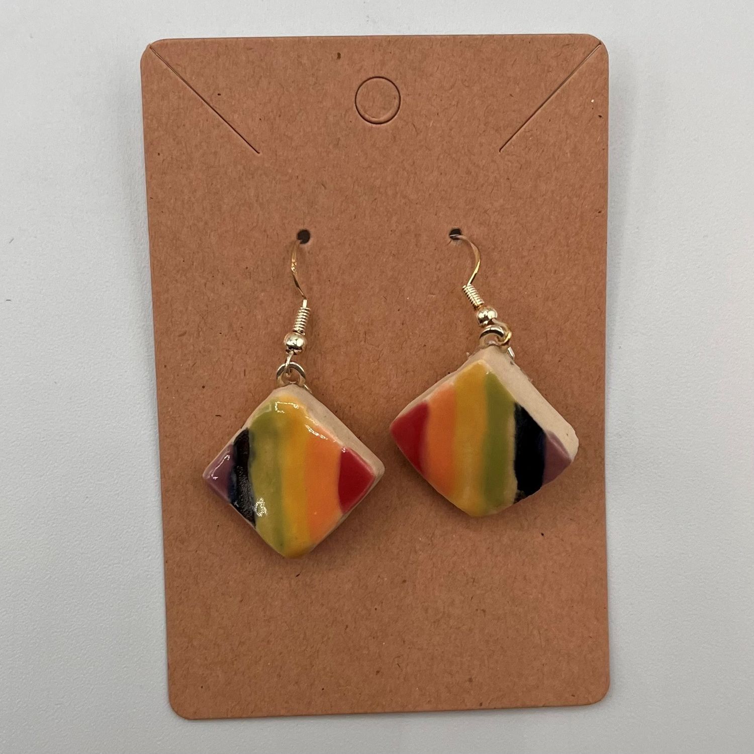 Erin Betz, Ceramic Earrings, Colorful Diamonds