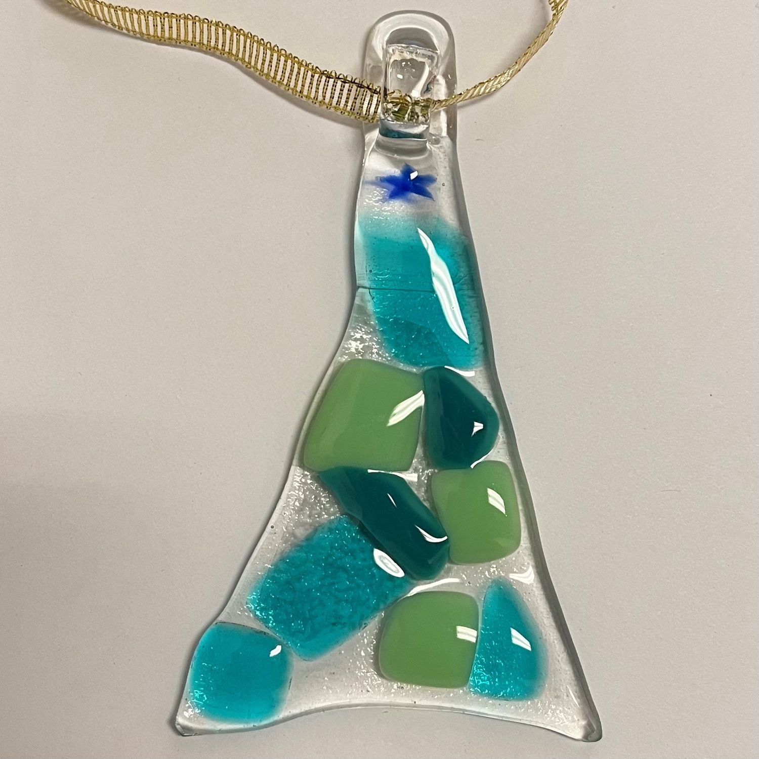 Kara Burgdorf, Glass Ornament, Chunky Blue and Green tree
