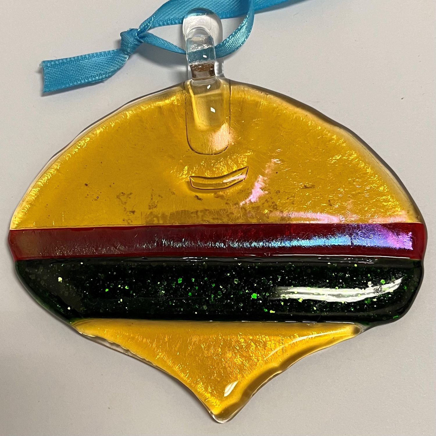 Studio, Glass Ornament, Traditional Yellow, Green and Red Design