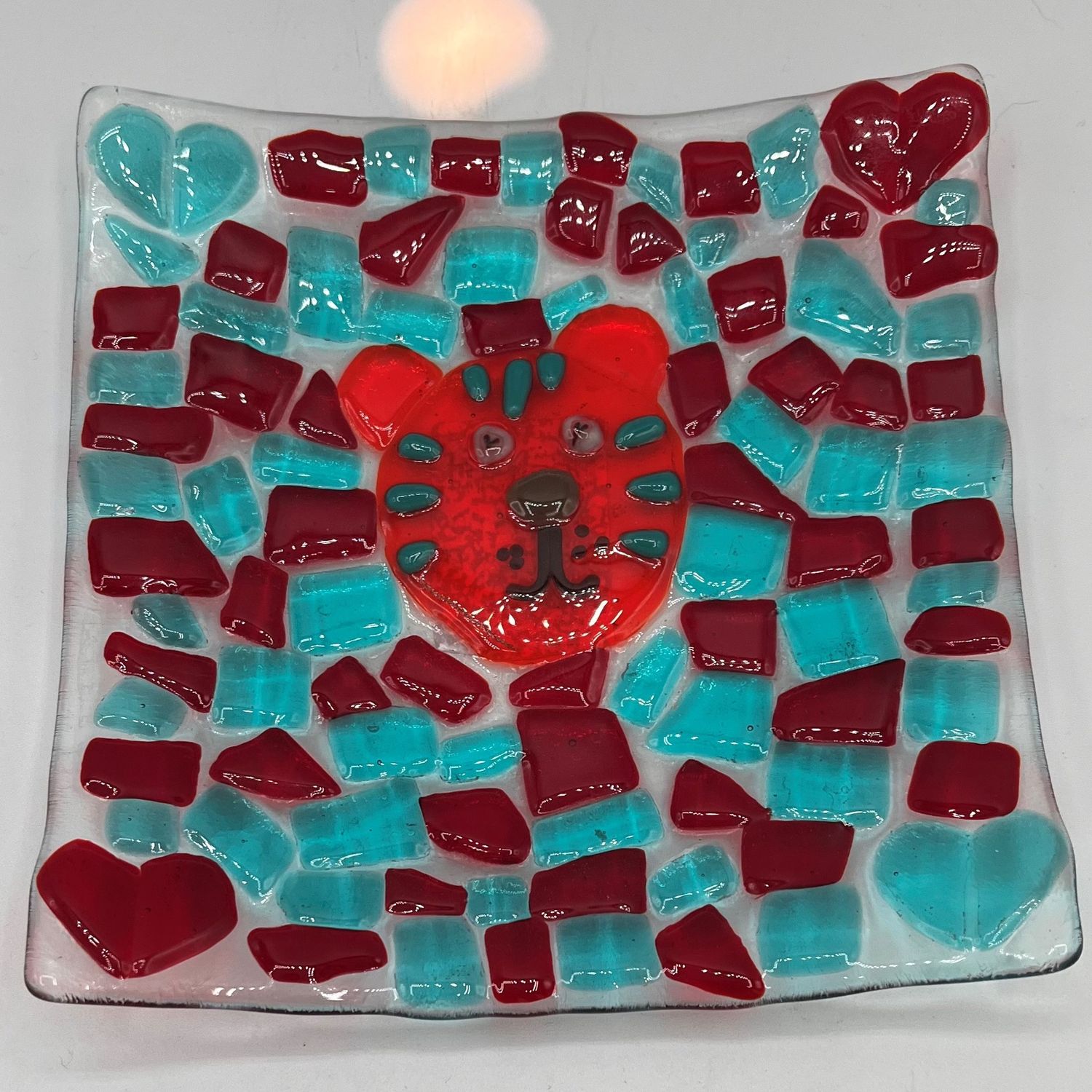 Kara Burgdorf, Square Dish, Heart Eyes Tiger