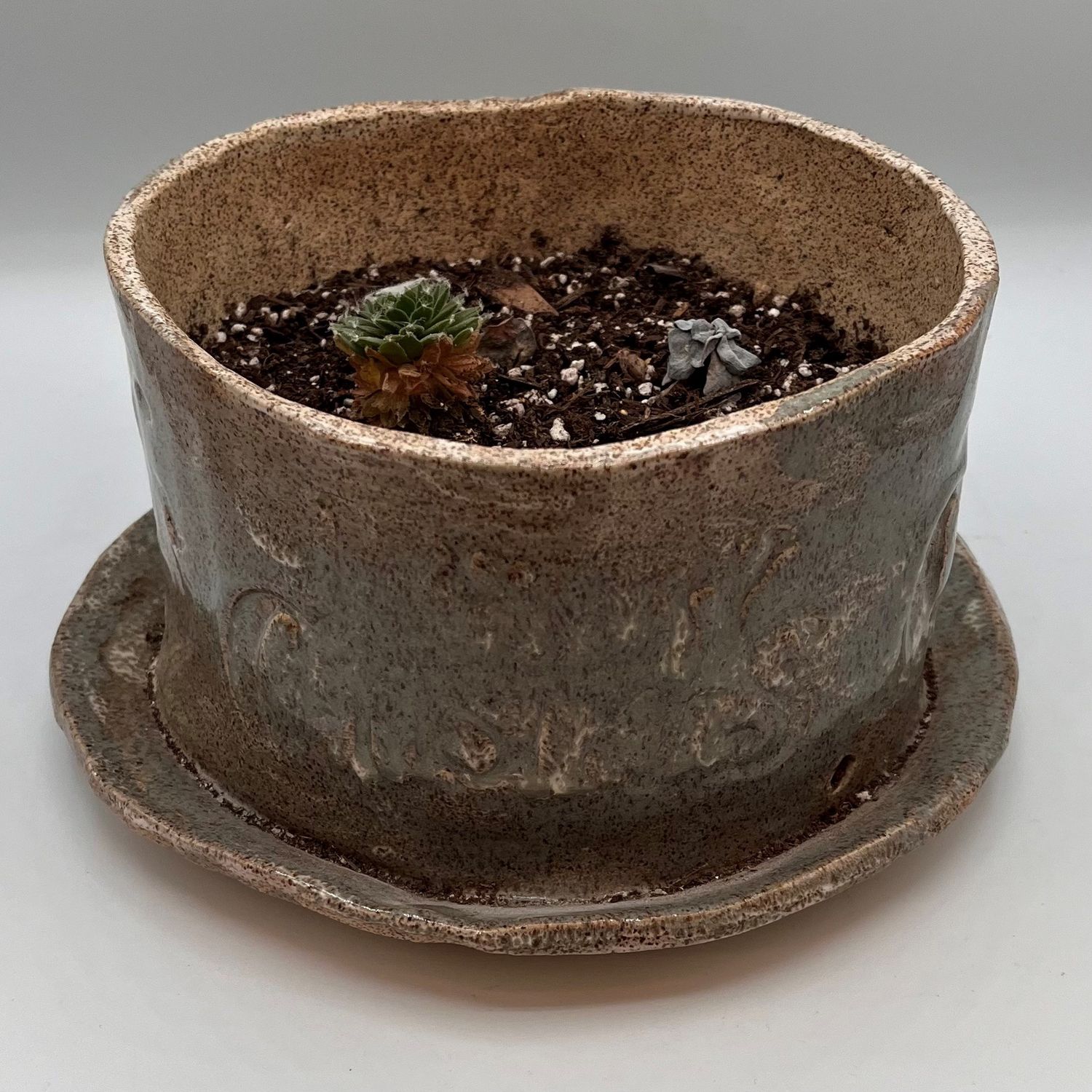 Christina Hanes, Blue speckled ceramic planter