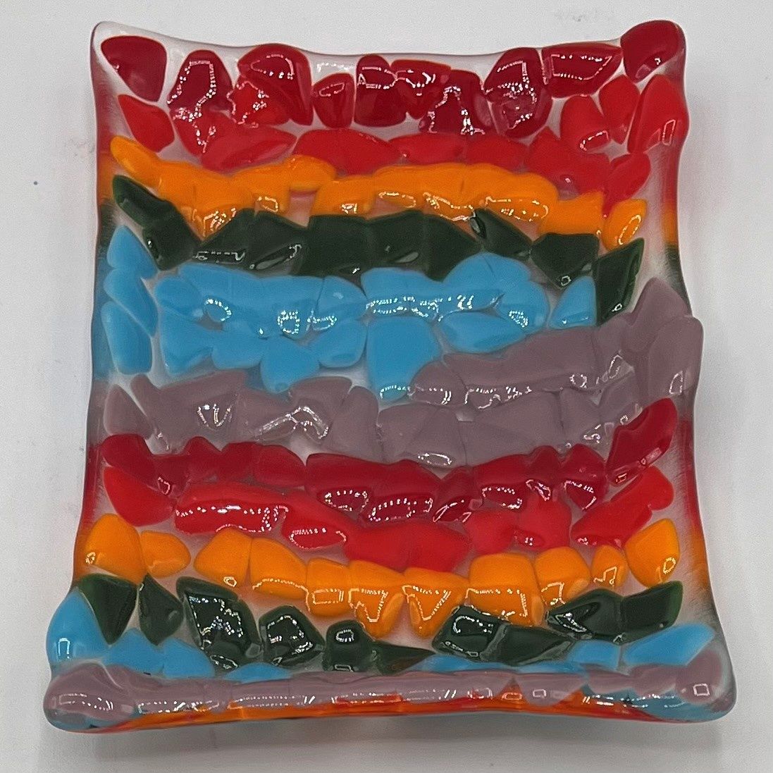 Alphonso Rowe, Fused Glass Dish, Chunky Rainbow