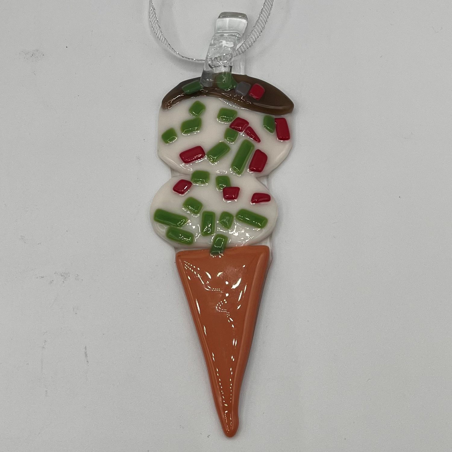 Alaina Weeks, Fused Glass Ornament, Vanilla Cone with Festive Sprinkles