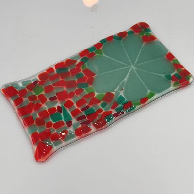 Kara Burgdorf, Fused Glass Cheese Plate, Lucky Clover