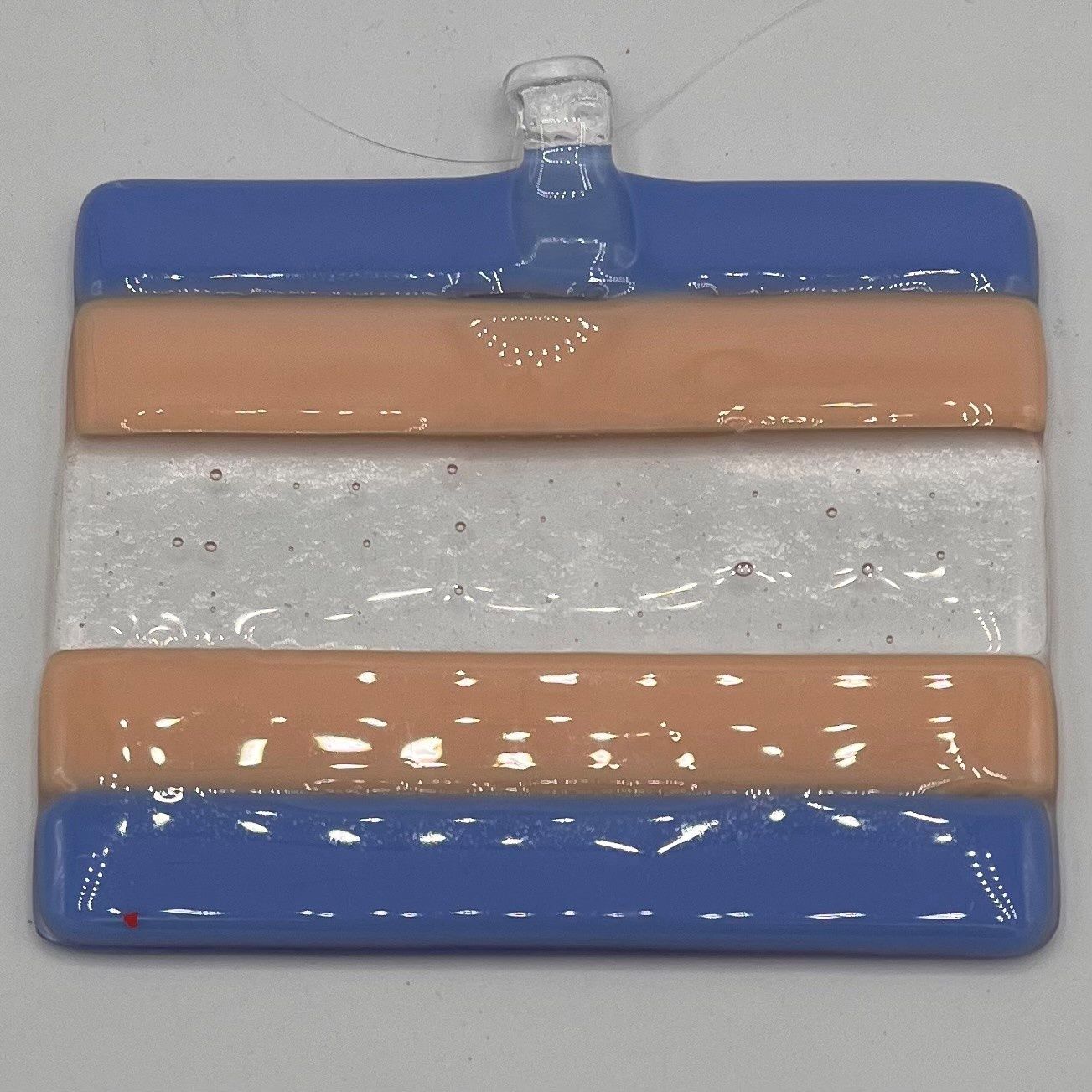 David Campbell, Fused Glass Suncatcher, Pastel Pink and Blue Stripes