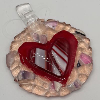 Liz Pfeiffer, Fused Glass Suncatcher, Red and White Heart