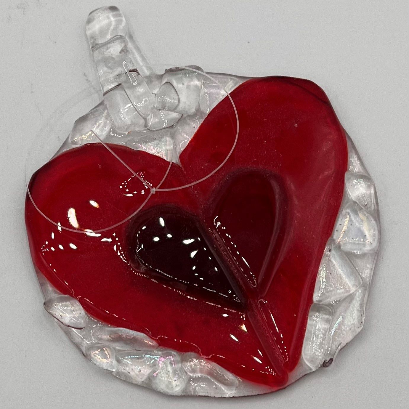 Kara Burgdorf, Fused Glass Suncatcher, Two-toned Red Heart