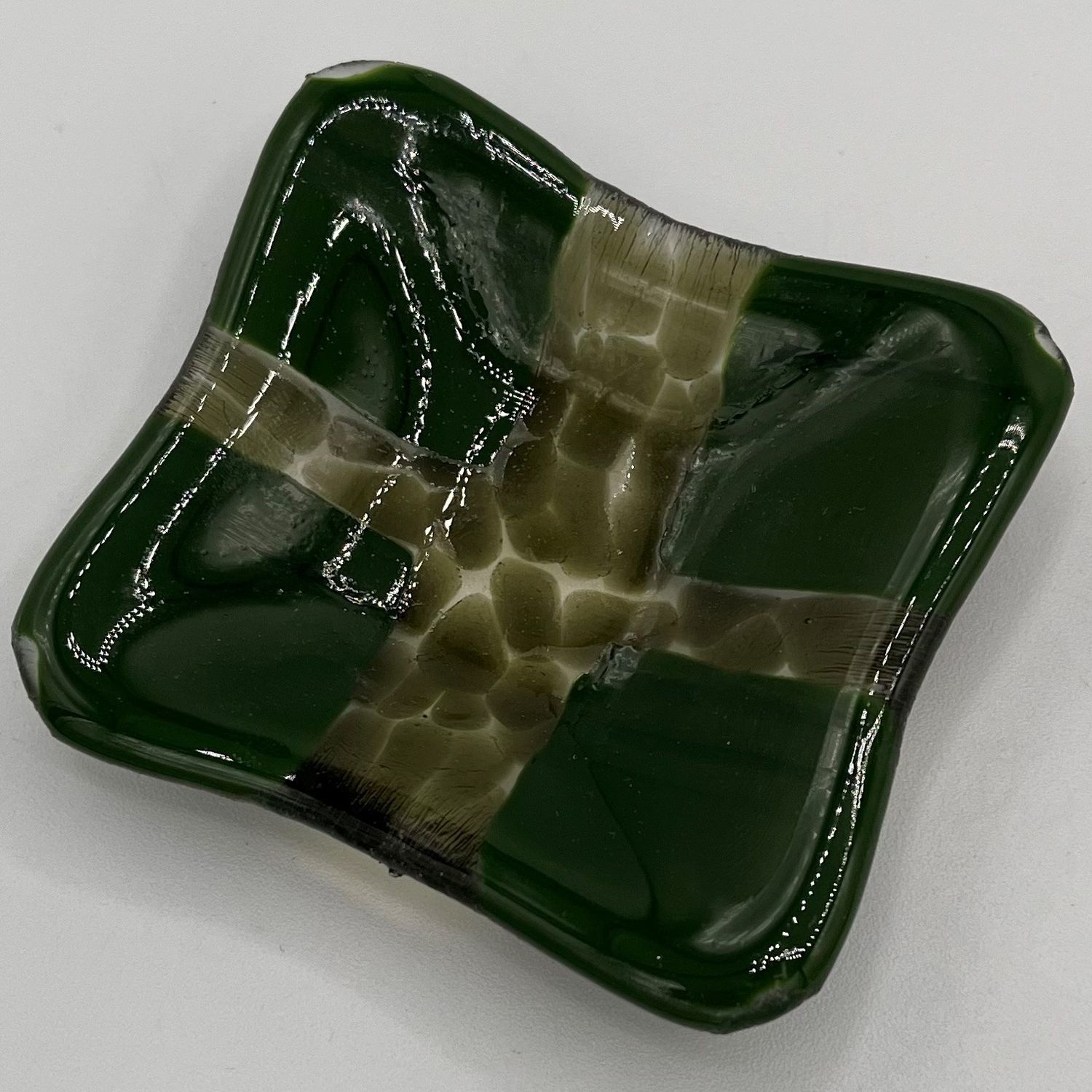 Alphonso Rowe, Fused Glass Ring Dish, Green Cross