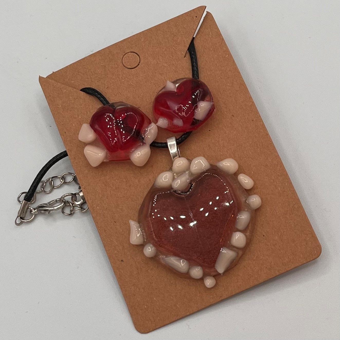 Tiffany Jameson, Fused Glass Jewelry Set, Pink and Red Hearts