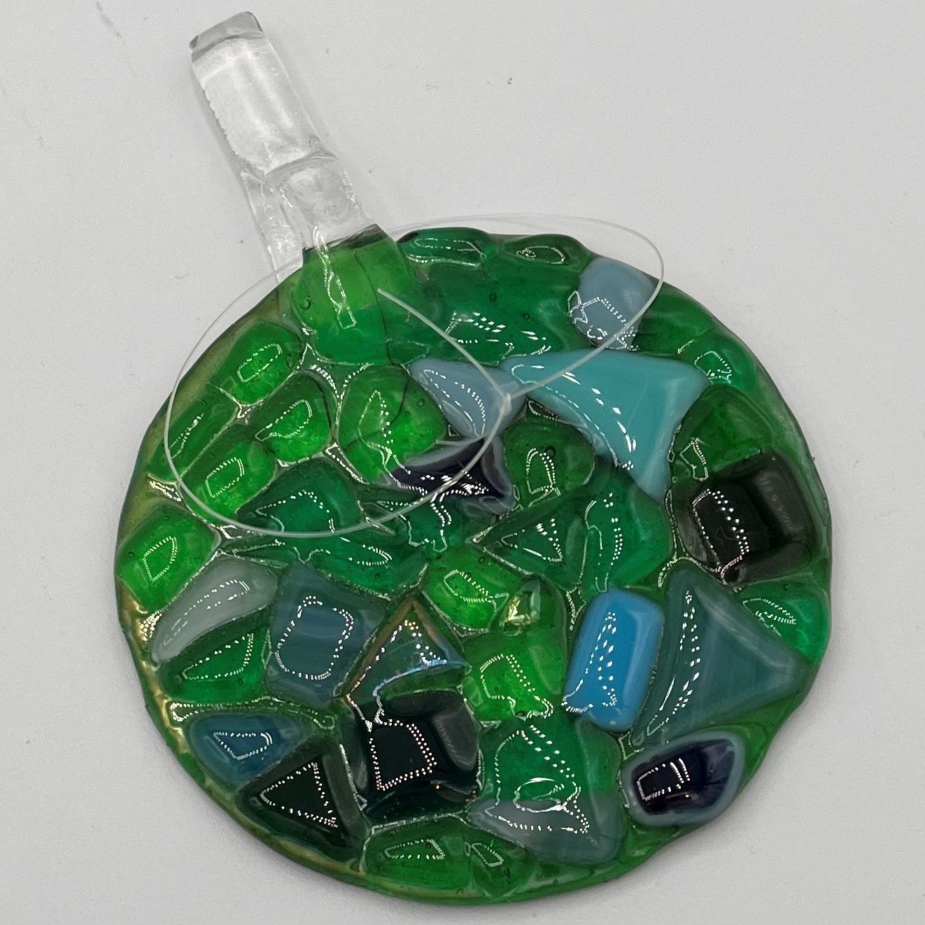 Kaitlin Moser, Fused Glass Suncatcher, Chunky Blue and Green Design