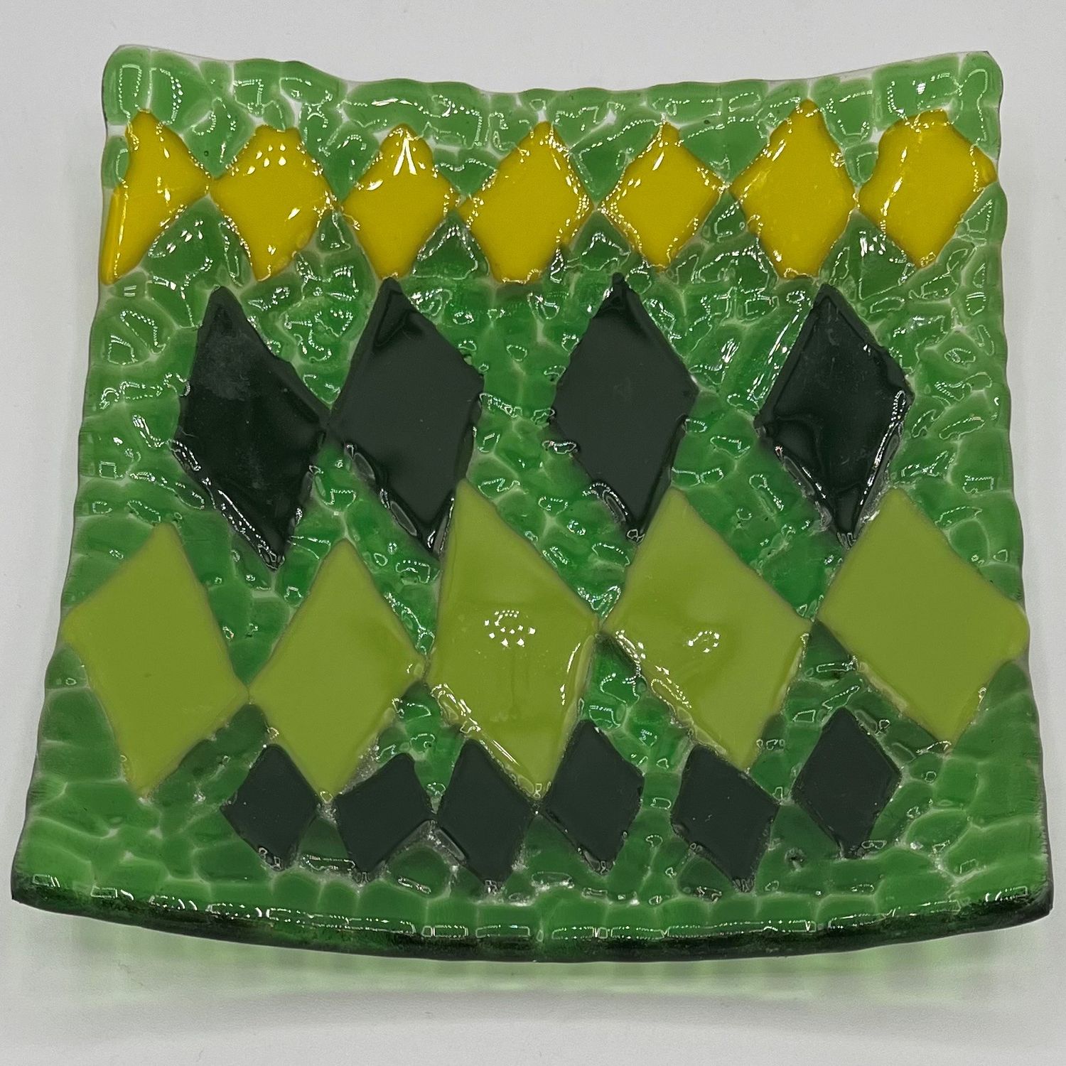 Ashley Ritter, Fused Glass Dish, Green Diamonds