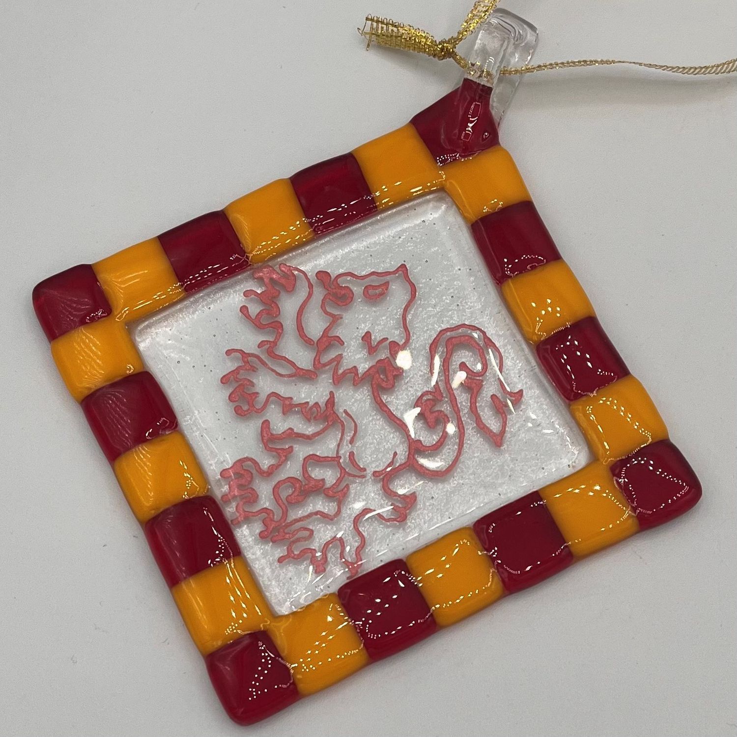Liz Pfeiffer, Fused Glass Ornament, Warm-Tone Griffin