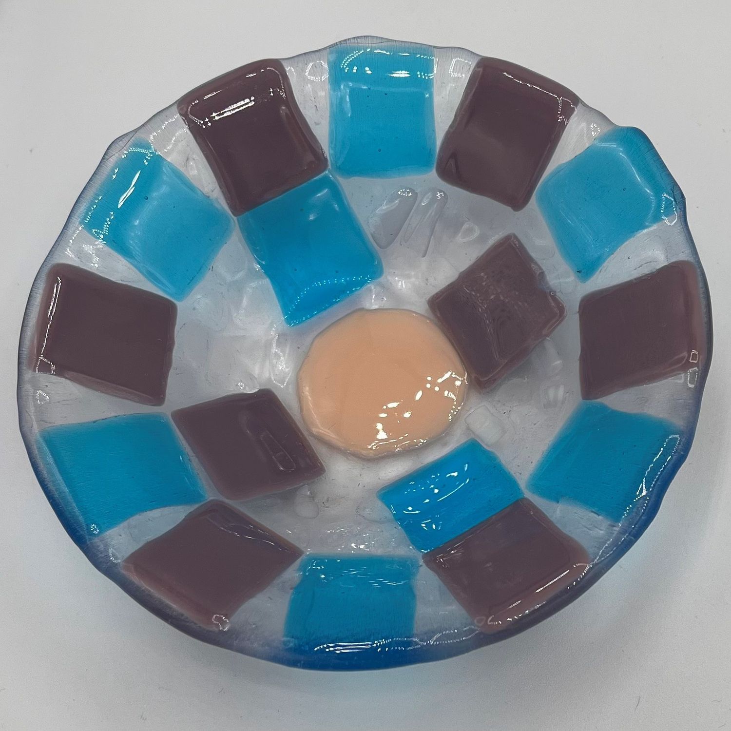 Ashley Ritter, Fused Glass Bowl, Pink, Purple and Blue Shapes