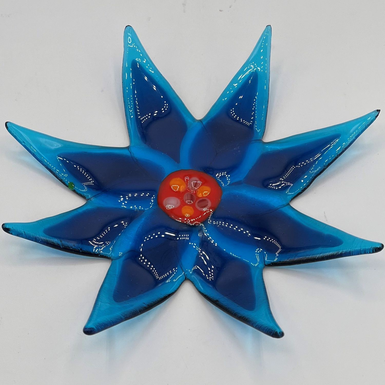 Liz Pfeiffer, Fused Glass Dish, Blue Flower