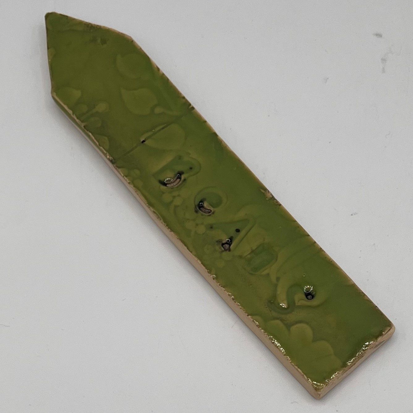 Tiffany Jameson, Ceramic Plant Stake, Beans on Green Background