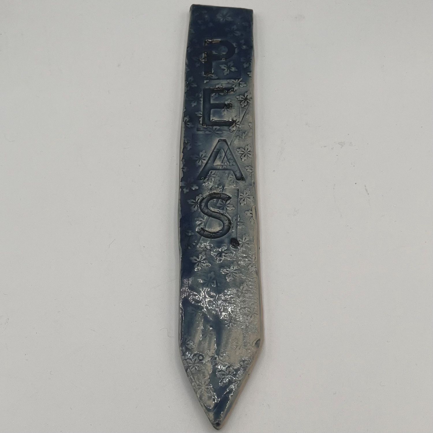 Steve Gall, Ceramic Garden Stake, Peas on Blue Floral Background