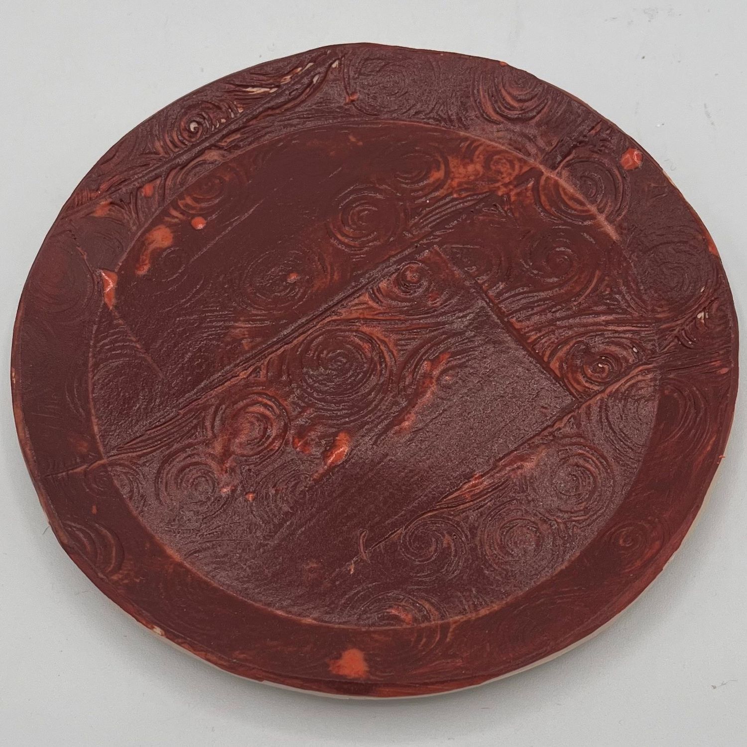 Adam Gibbemeyer, Ceramic Plate, Reddish-Brown Swirly Design