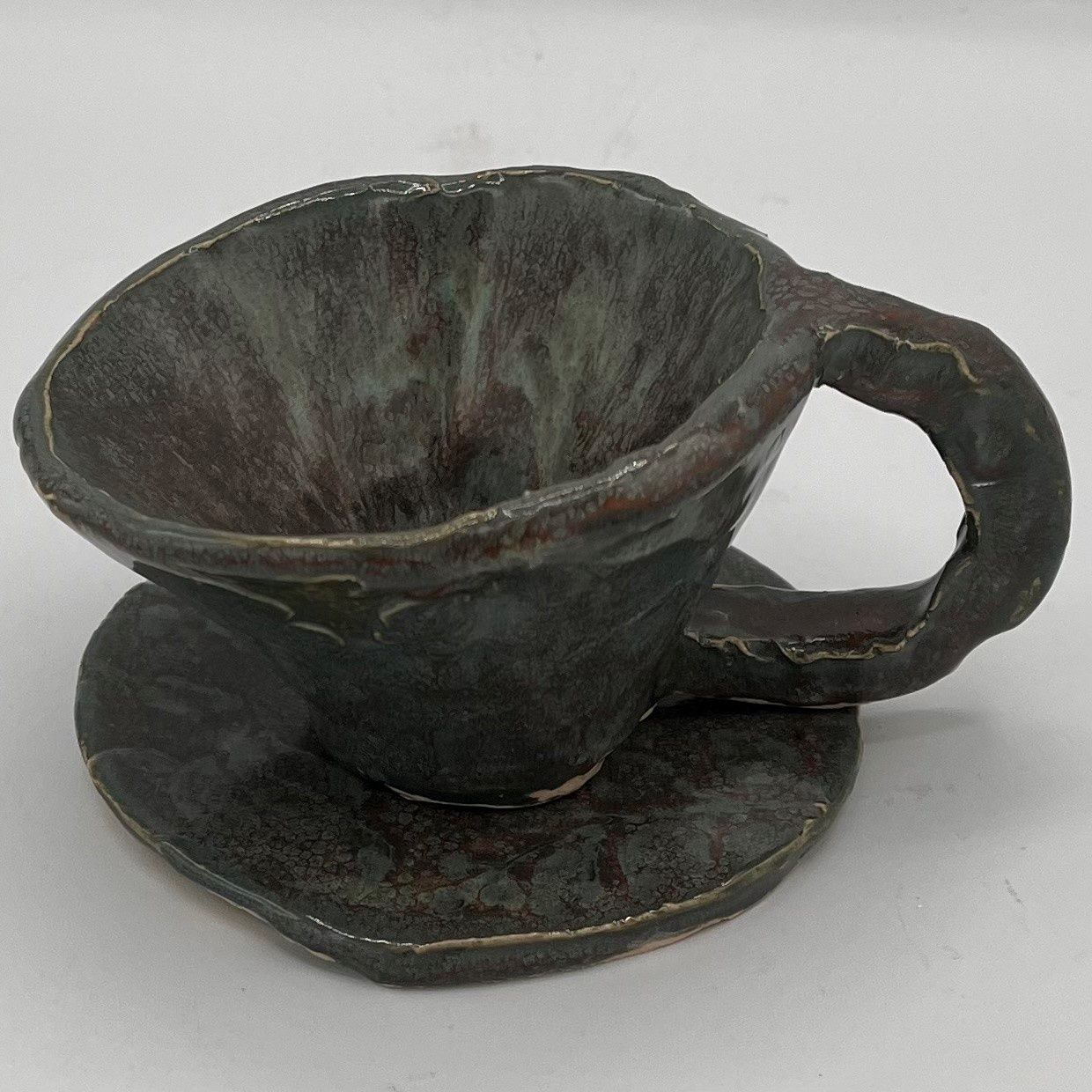 Bobbie Jo Robinson, Ceramic Tea Cup Set, Dark Blue Floral Design