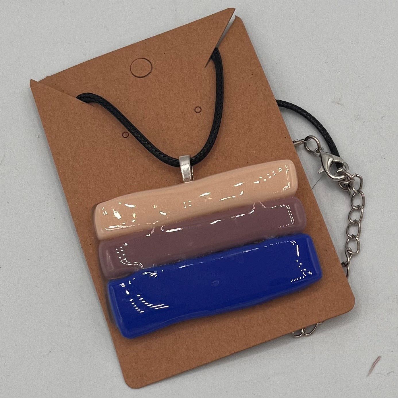 Brett Garrett, Fused Glass Pendant, Pink, Purple and Blue Stripes