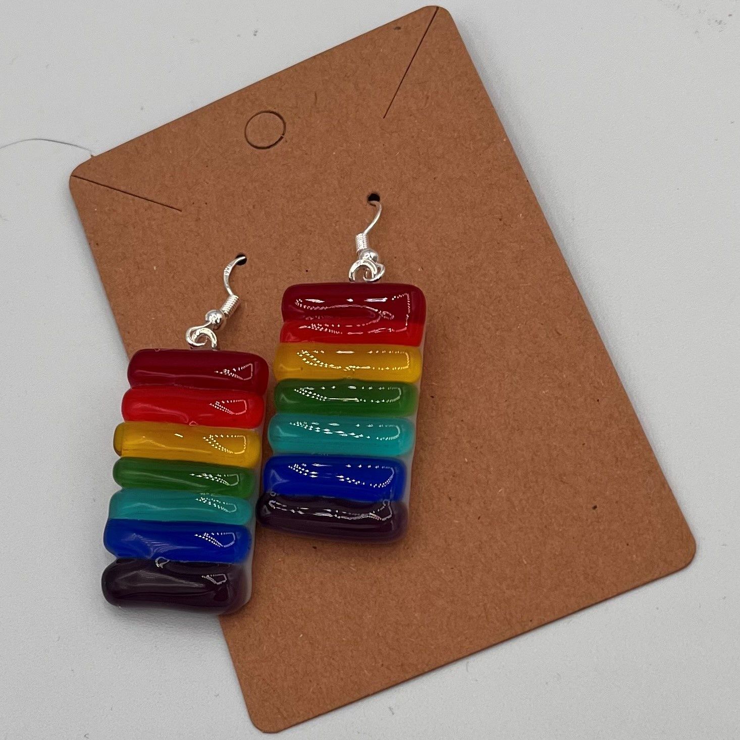 Theresa Allen, Fused Glass Earrings, Colorful Stripes
