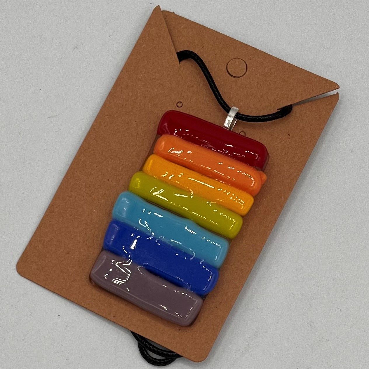 Ashley Ritter, Fused Glass Pendant, Rainbow Stripes
