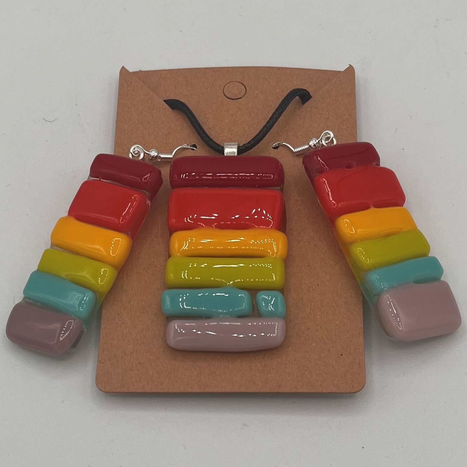 Brett Garrett, Fused Glass Jewelry Set, Rainbow Stripes