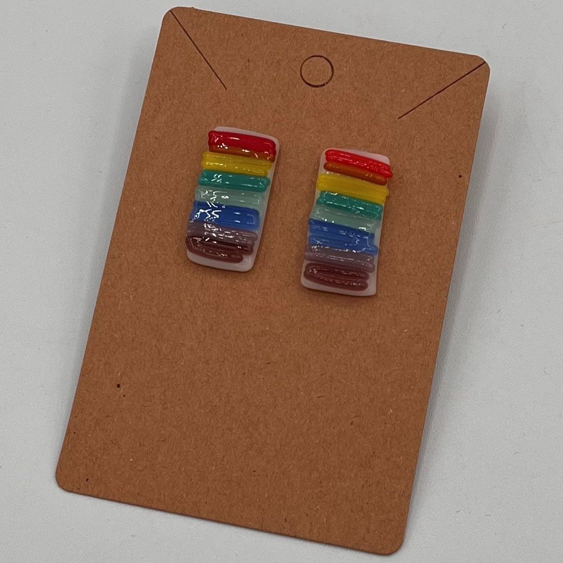 Annie Baxter, Fused Glass Earrings, Small Rainbow Rectangles