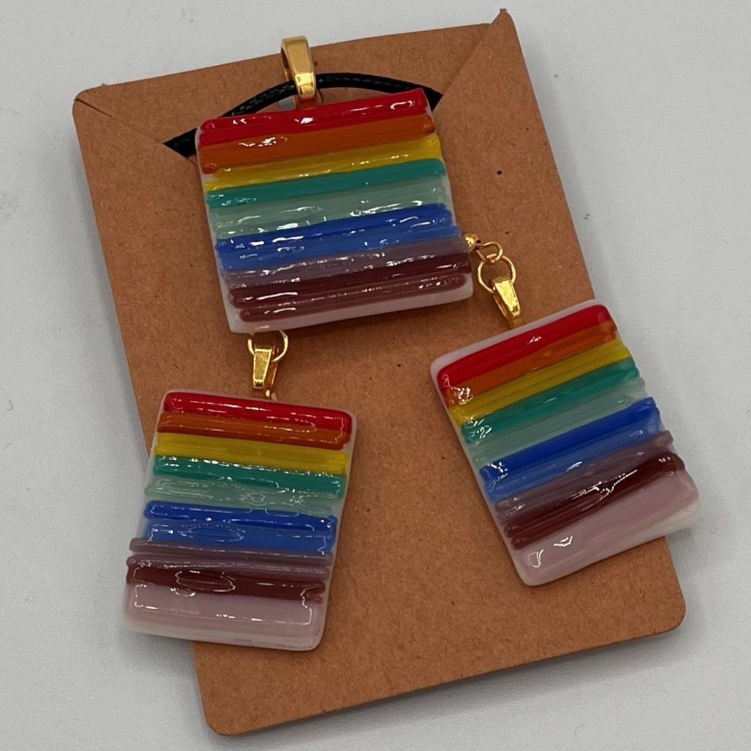 Annie Baxter, Fused Glass Jewelry Set, Soft Rainbow Squares