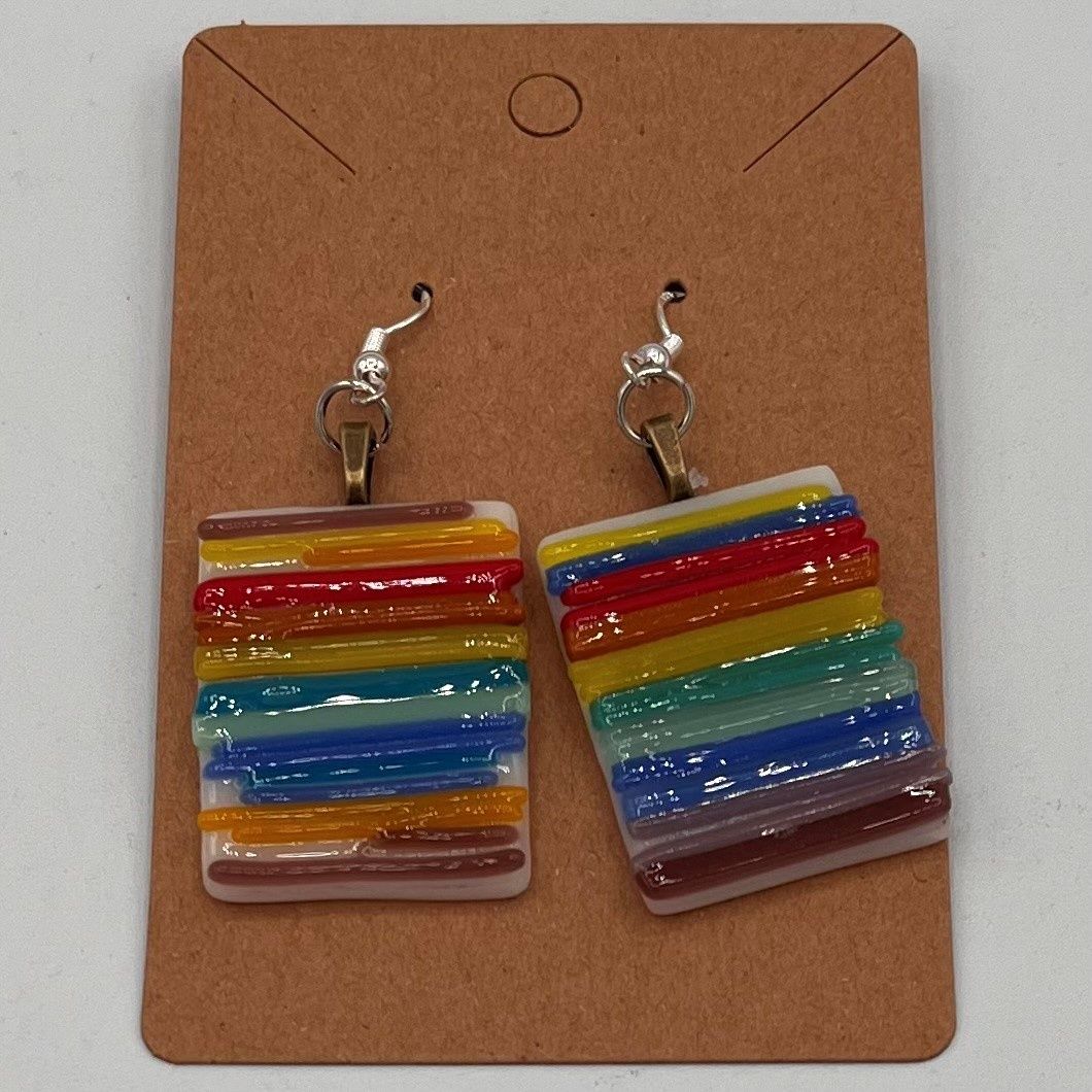 Alaina Weeks, Fused Glass Earrings, Vibrant Stripes