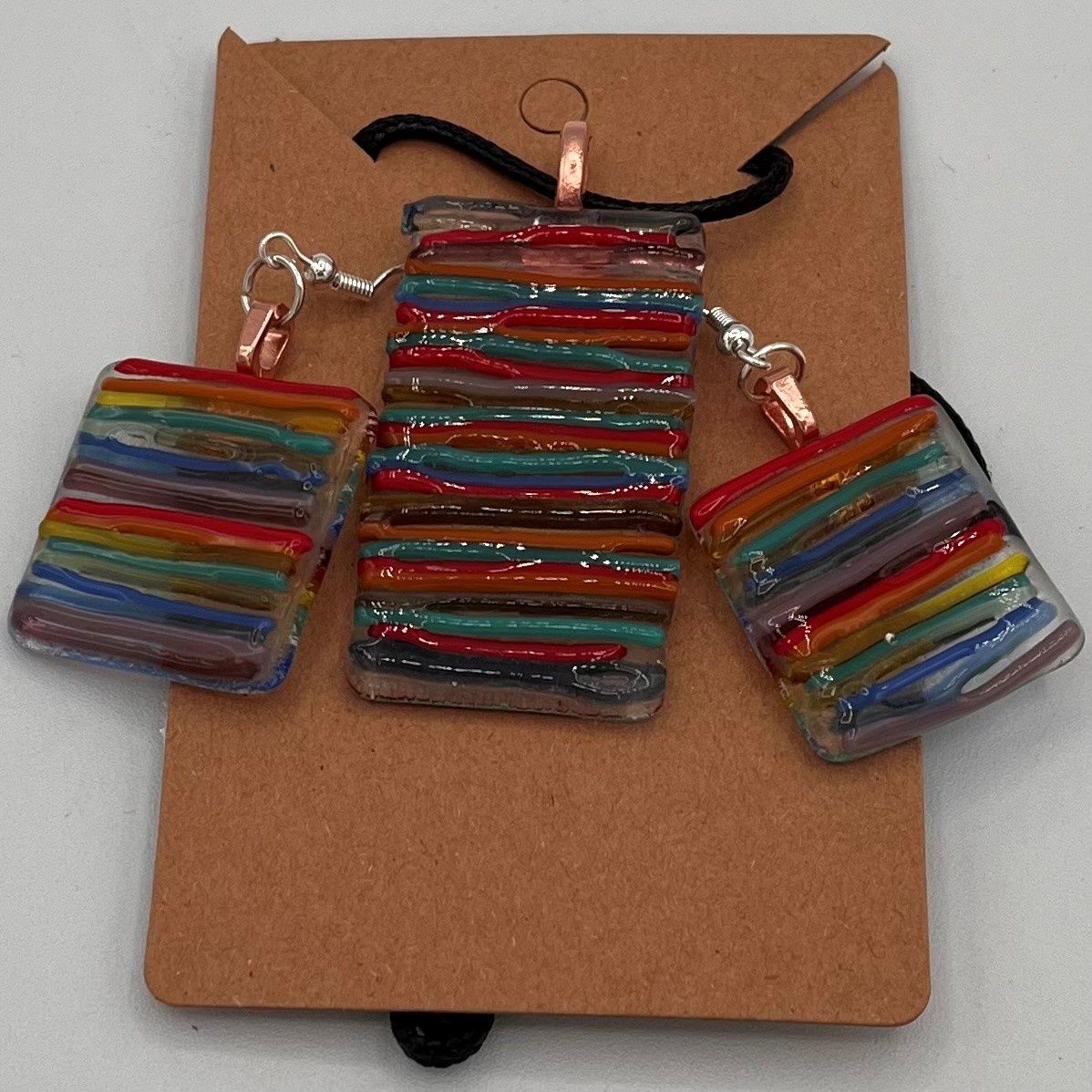 Meredith Bokeno, Fused Glass Jewelry Set, Colorful Stripes