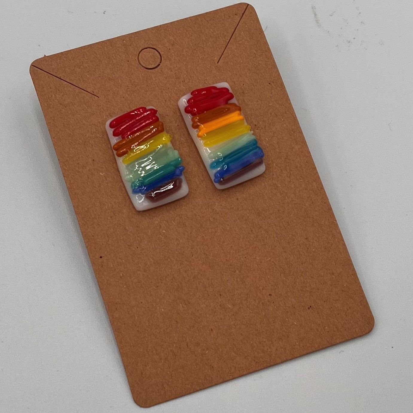 Alaina Weeks, Fused Glass Earrings, Tiny Rainbows