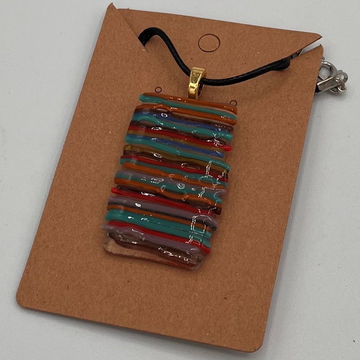 Meredith Bokeno, Fused Glass Pendant, Vibrant Stripes