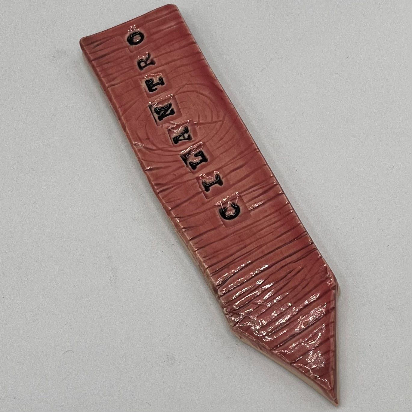 Annie Baxter, Ceramic Garden Stake, Cilantro on Red Background