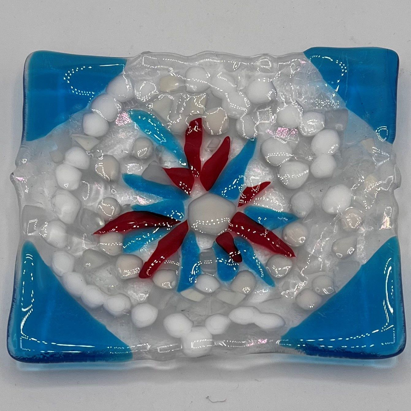 Brett Garrett, Fused Glass Dish, Red, White and Blue Burst