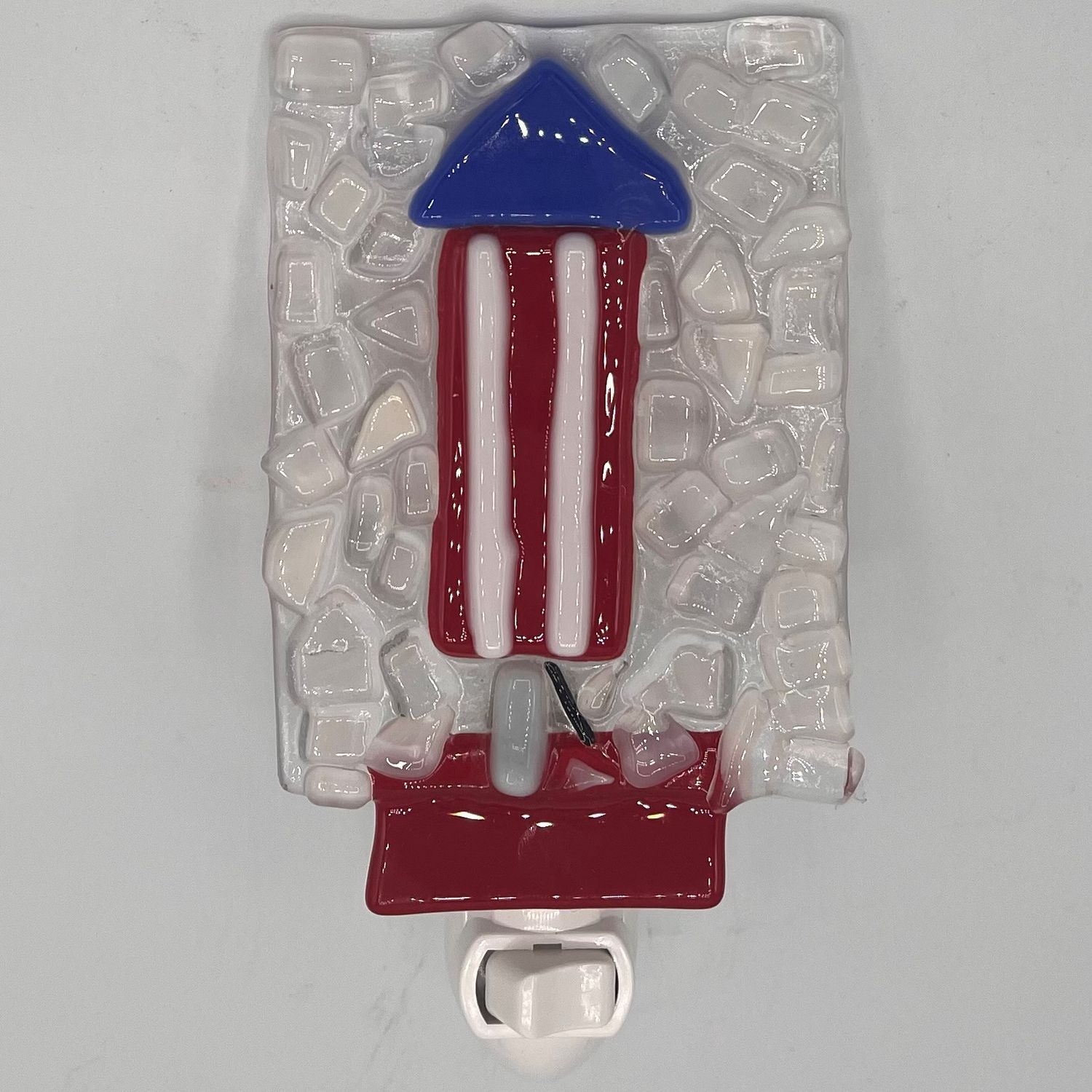 Dionysia Sanchez, Fused Glass Nightlight, Red, White and Blue Rocket