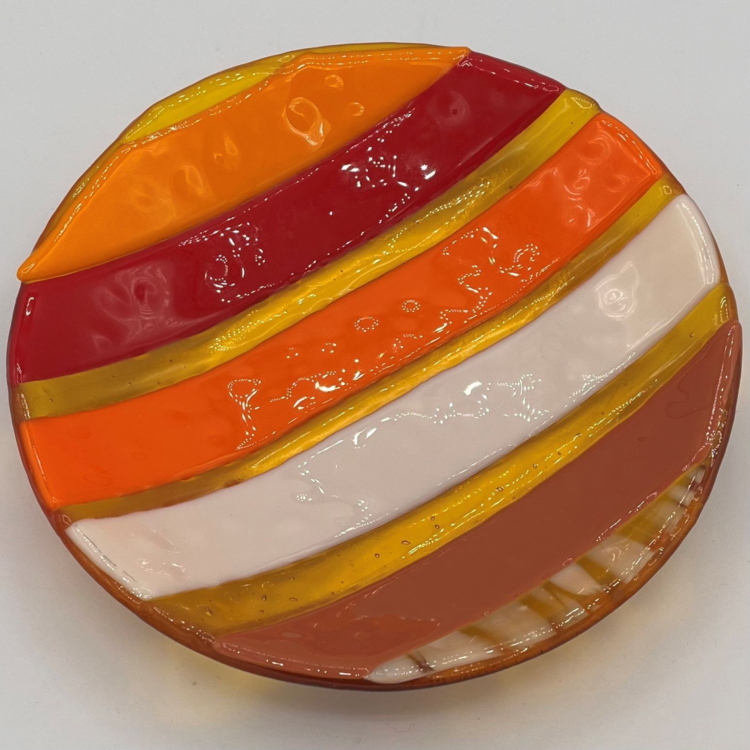 Studio, Fused Glass Bowl, Warm-toned Stripes
