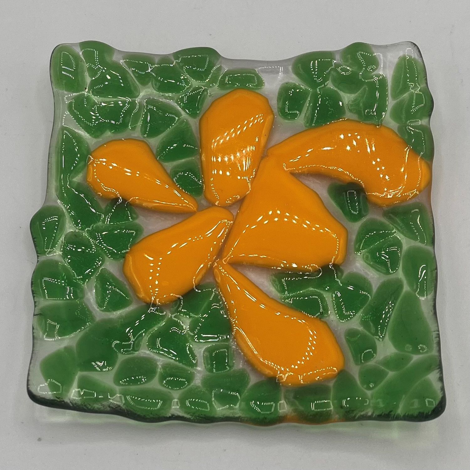 Mary Phifer, Fused Glass Dish, Green and Yellow Design