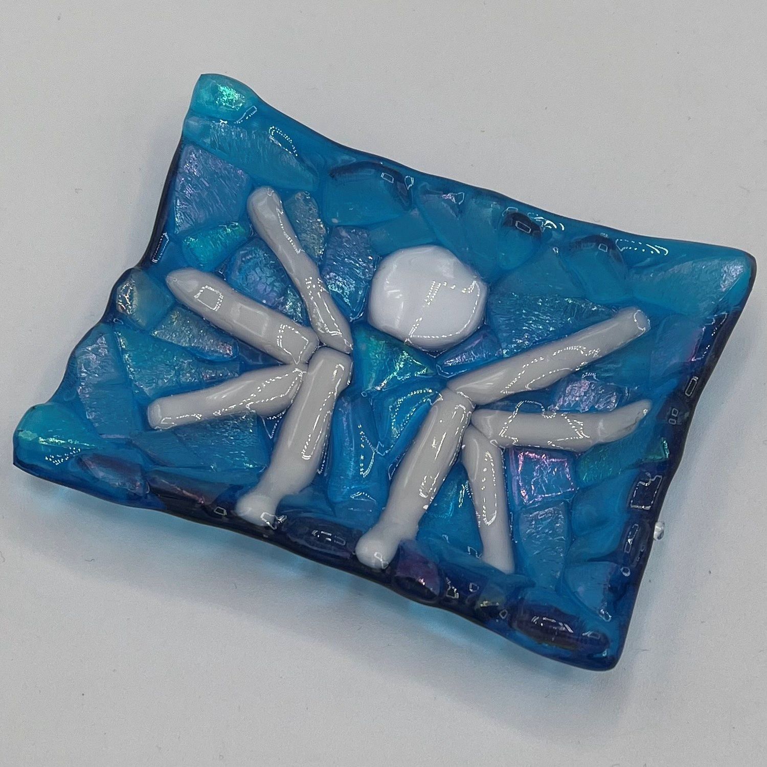 Tiffany Jameson, Fused Glass Soap Dish, Blue and White Design