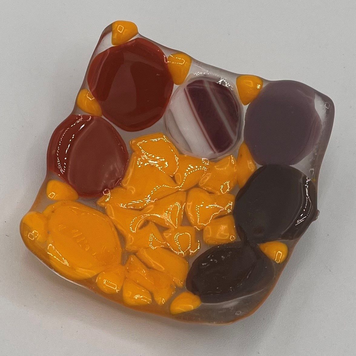 Alphonso Rowe, Fused Glass Ring Dish, Colorful Circles and Yellow Shapes