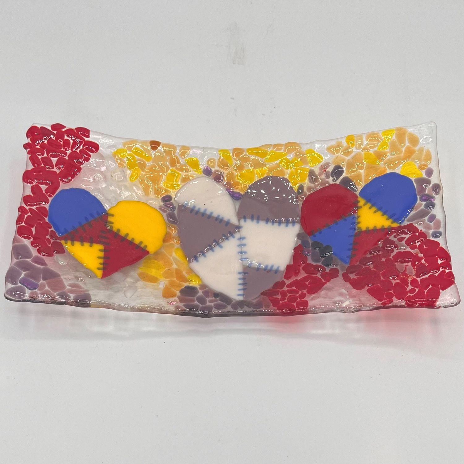 Erin Betz, Fused Glass Dish, Stitched Hearts
