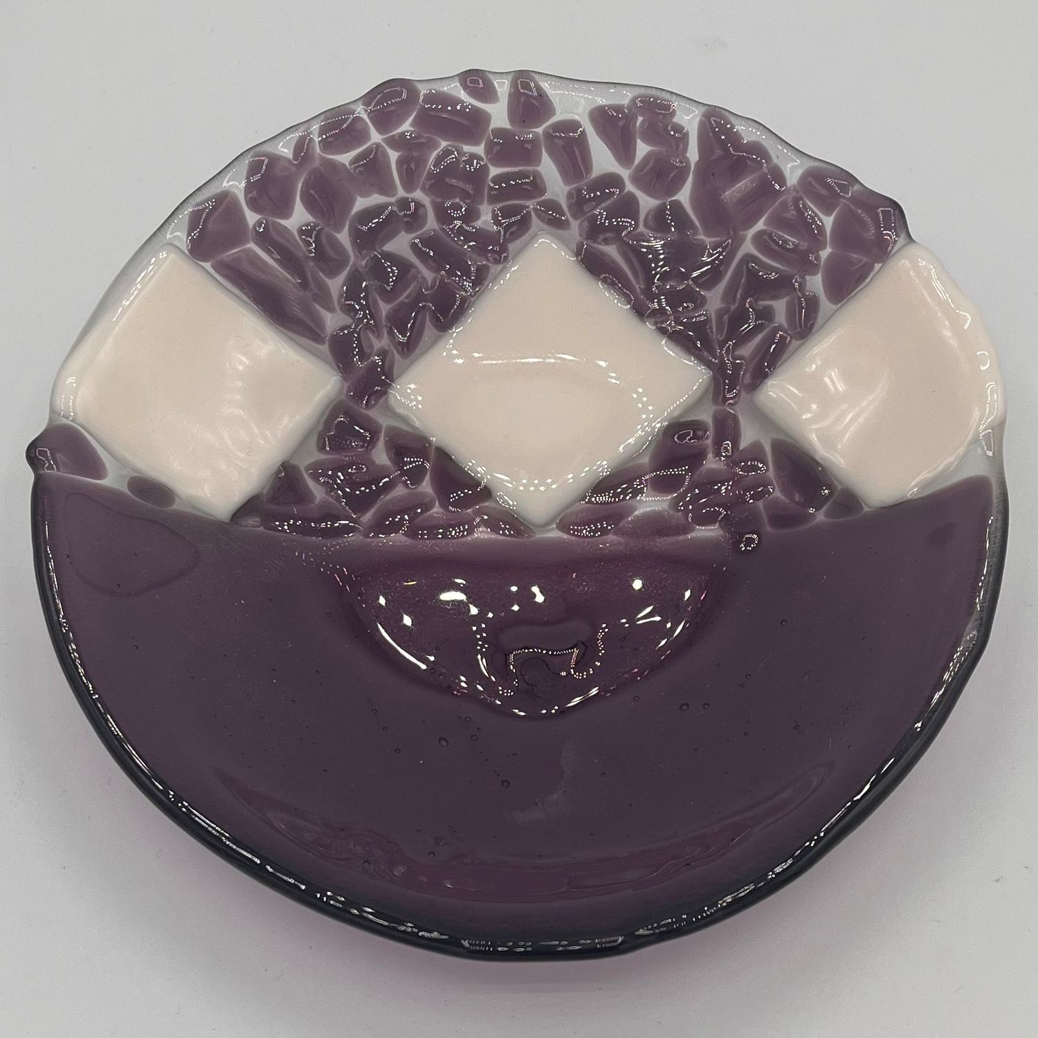 Duane Sparks, Fused Glass Bowl, Purple and White Design