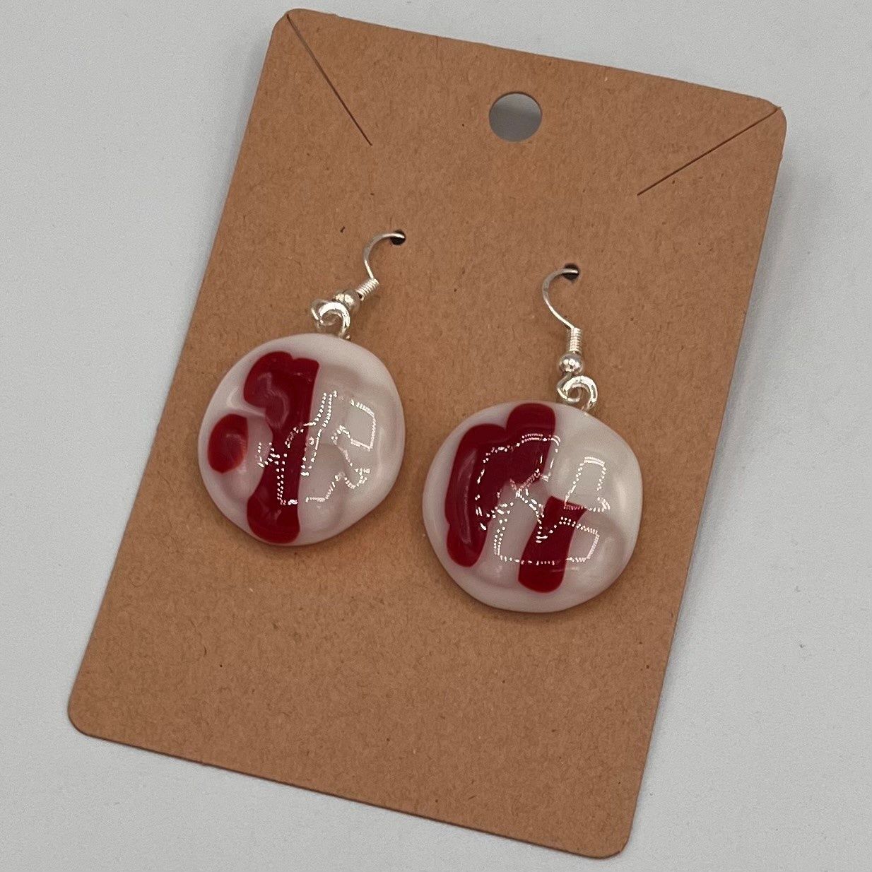 Tammy McCammon, Fused Glass Earrings, Red and White Blocks