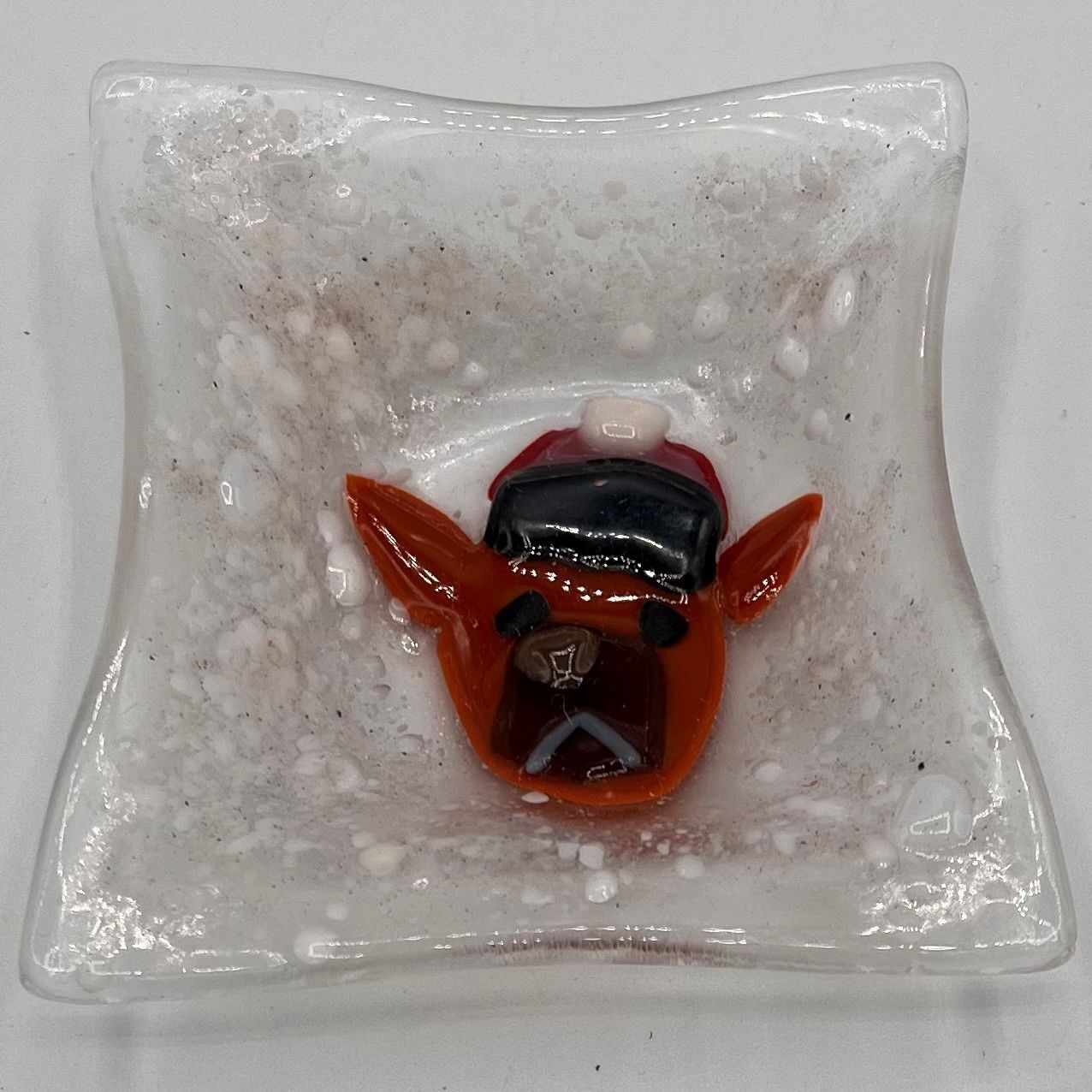 Nathan Strother, Fused Glass Ring Dish, Winter Dog