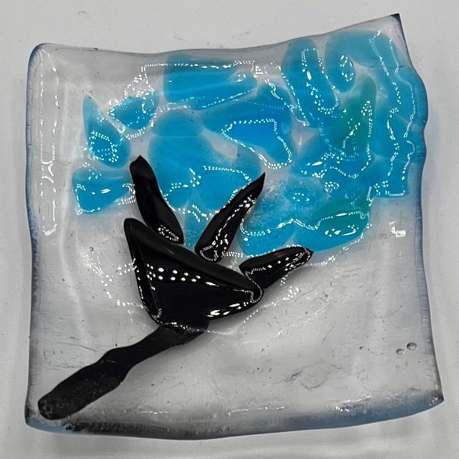 Mark Uczen, Fused Glass Ring Dish, Blue Tree