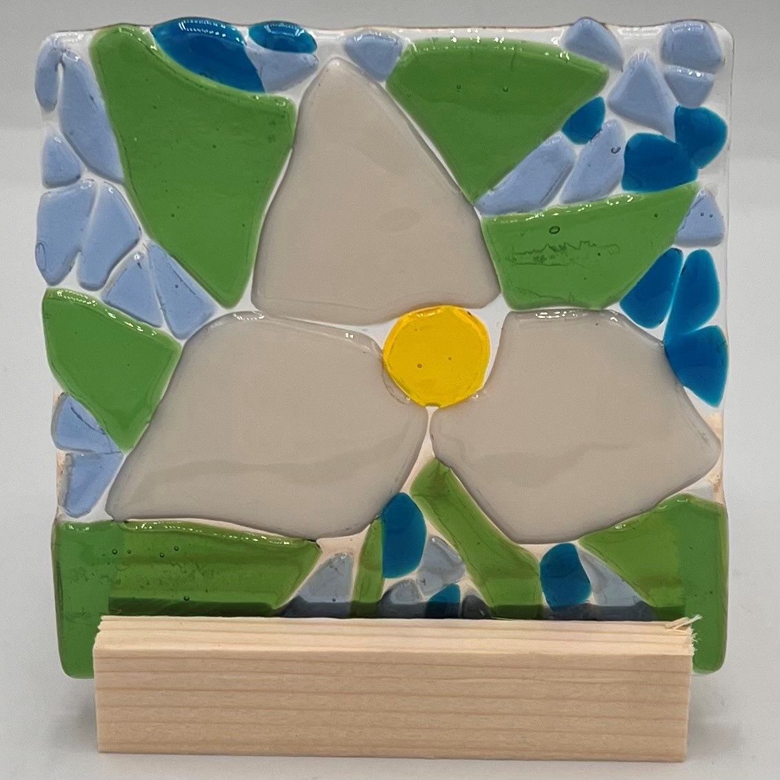 Mallory Miller, Fused Glass Stand Piece, White Flower