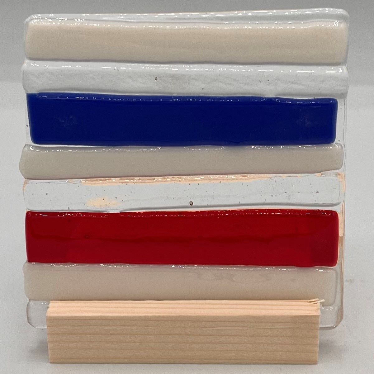 Annie Baxter, Fused Glass Stand Piece, Red, White and Blue Stripes