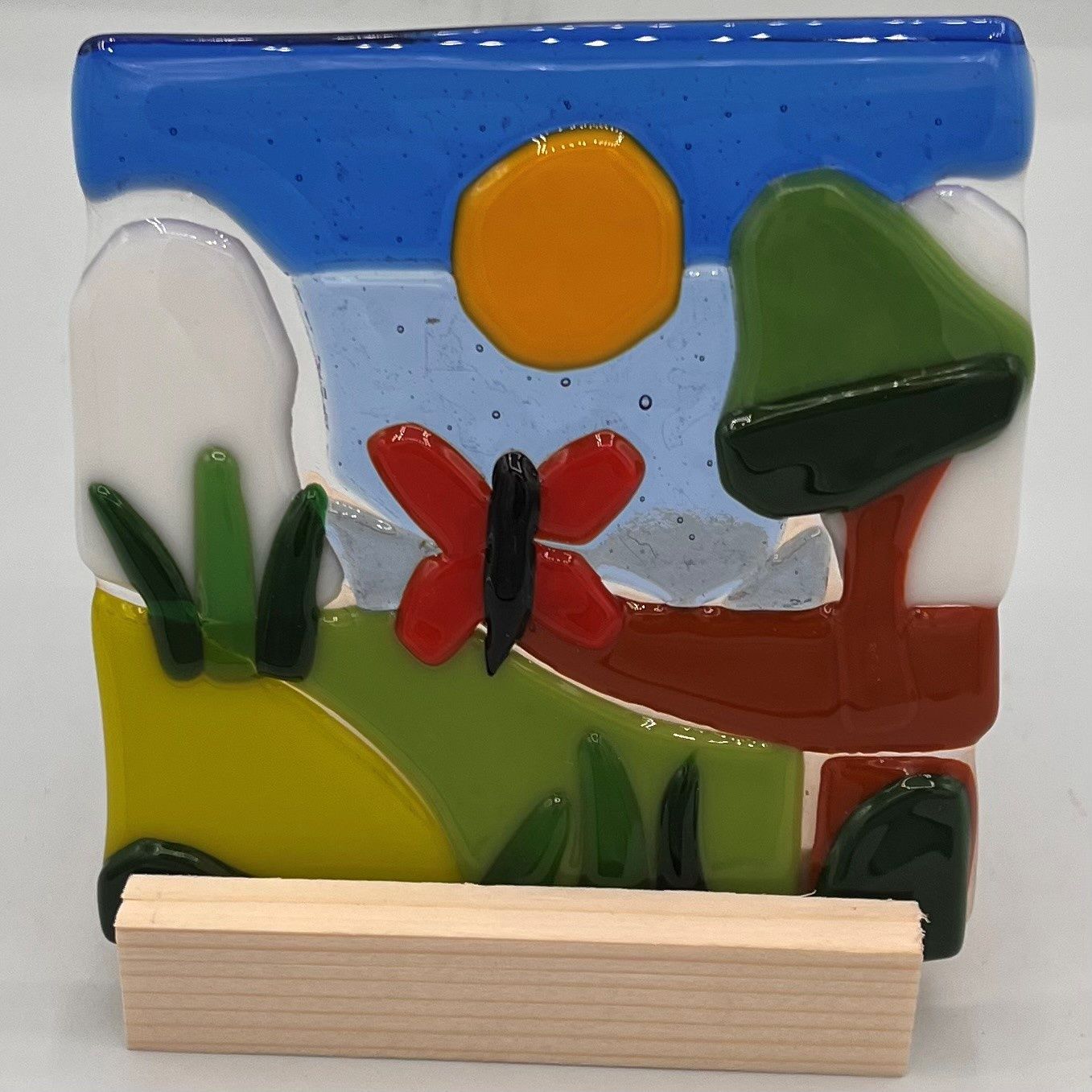 Meredith Bokeno, Fused Glass Stand Piece, Butterfly in the Tree