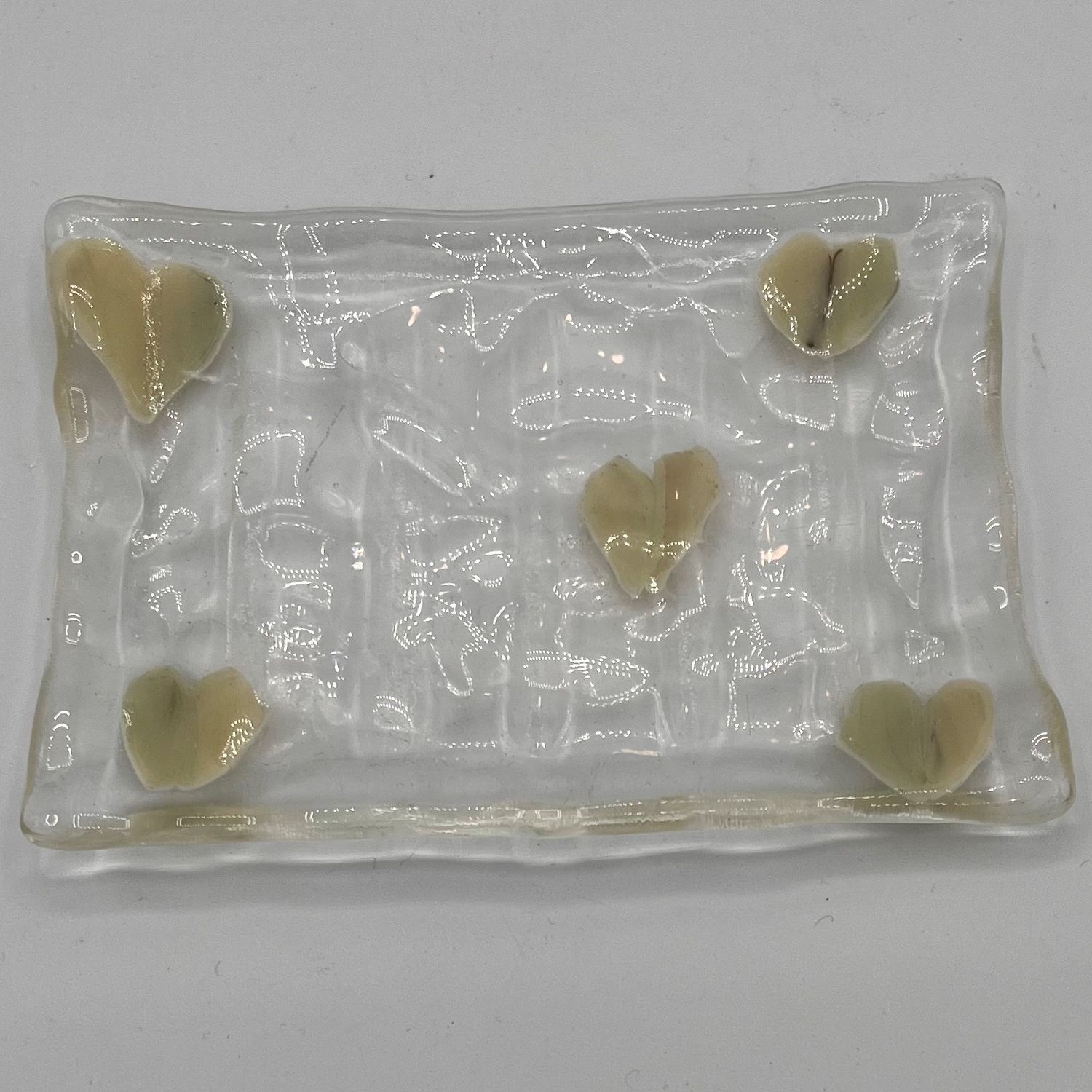 David Smyth, Fused Glass Dish, White Hearts