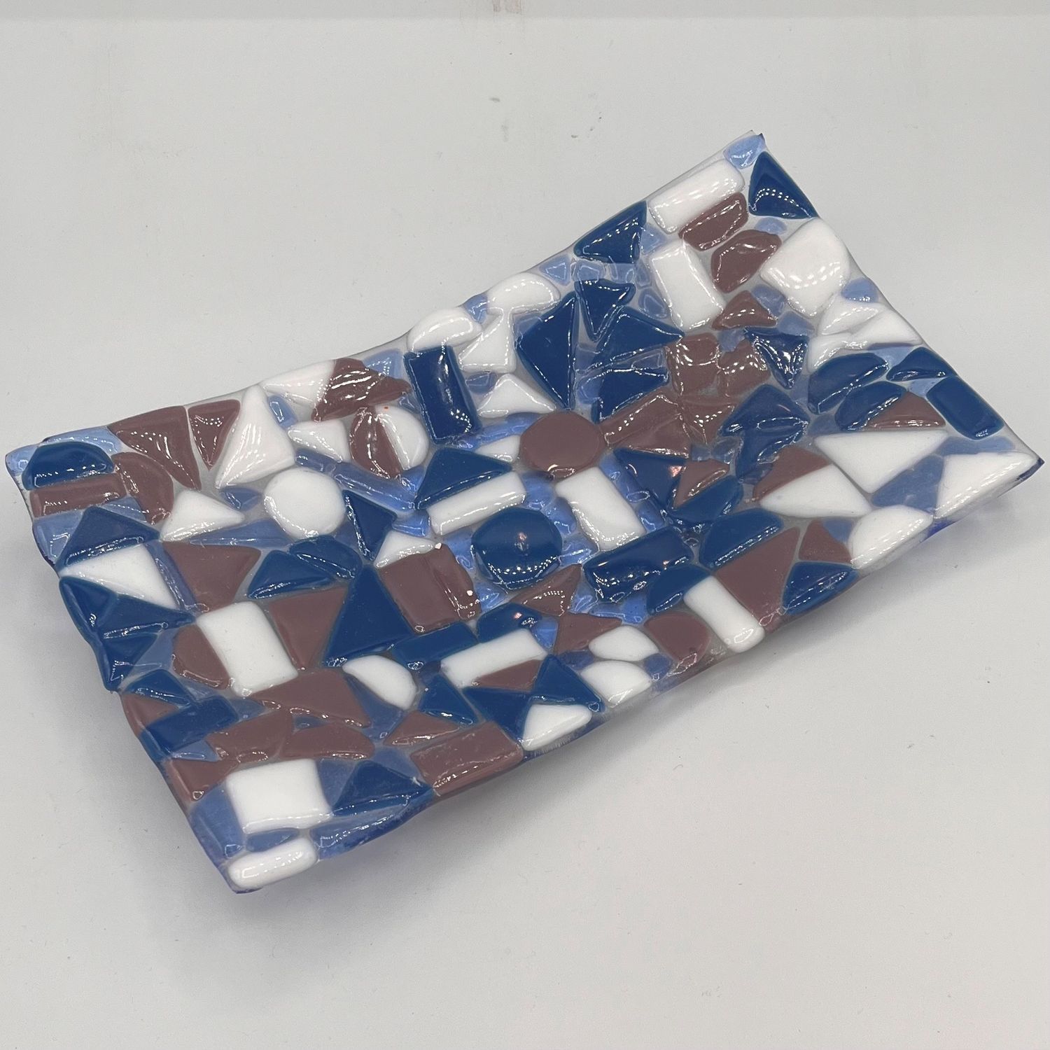 Kara Burgdorf, Fused Glass Dish, Purple, Blue and White Shapes