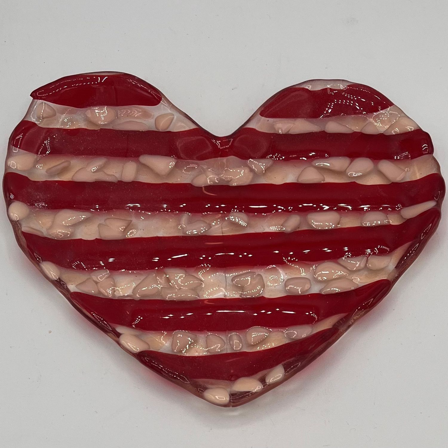 Amy Thompson, Fused Glass Dish, Red and Pink Heart